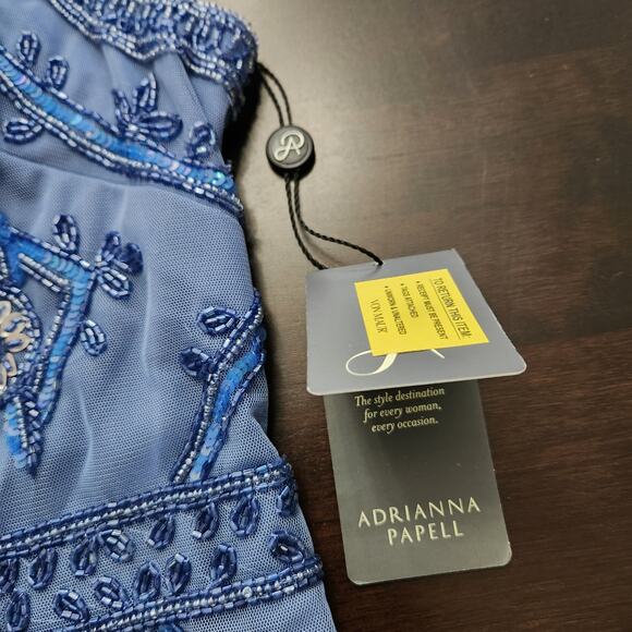 NWT Adrianna Papell Beaded Short Halter Dress French Blue Size 14 - Picture 7 of 9
